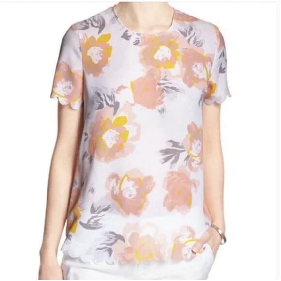 Banana Republic Pink Floral Short Sleeve Top Medium - Picture 7 of 7